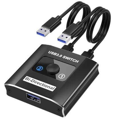 USB 3.0 Switch, Bi-Directional USB Switcher USB Splitter 1 in 2 Out/2 in 1 Out with 2 USB3.0 Cables, Aluminum USB Switcher 2 Computers Share Keyboard Mouse Printer, USB Splitter for Laptop