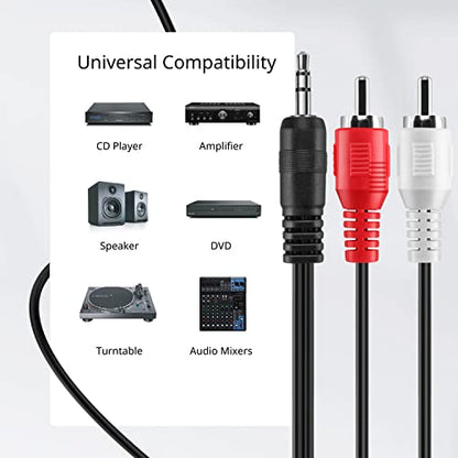 TNP RCA to Aux Cable (6 FT) - Male to Male 2 RCA to 3.5mm Adapter Connector Wire Cord - 2RCA Red and White Audio Cable to AUX Auxiliary Headphone Jack Plug Y Splitter Converter - size: 6FT