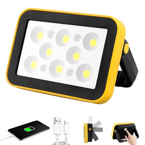 AUMIO Rechargeable Flood Light with Tripod Hole, Portable COB Work Light Battery Operated, LED Work Lights Waterproof 180° Rotate for Job Site Garage Camping Car Repair, Gifts for Men - color: COB 1-Pack