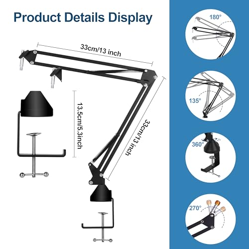 Adjustable Microphone Scissor Arm Suspension Boom with Mic Clip and Cable Ties, Heavy Duty for Blue Yeti Nano Snowball Ice, HyperX QuadCast, Recording, Gaming, Streaming