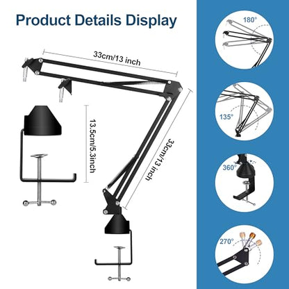 Adjustable Microphone Scissor Arm Suspension Boom with Mic Clip and Cable Ties, Heavy Duty for Blue Yeti Nano Snowball Ice, HyperX QuadCast, Recording, Gaming, Streaming