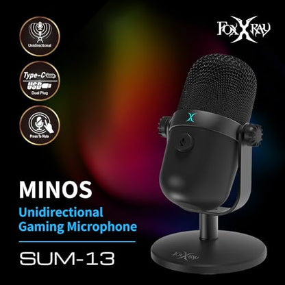 FOXXRAY SUM-13 Gaming USB Microphone for Streaming, Podcasting on PC/Laptop/Mobile, Cardioid Pickup Microphone with Noise Cancellation, Mute Button and Adjustable Stand, Plug and Play
