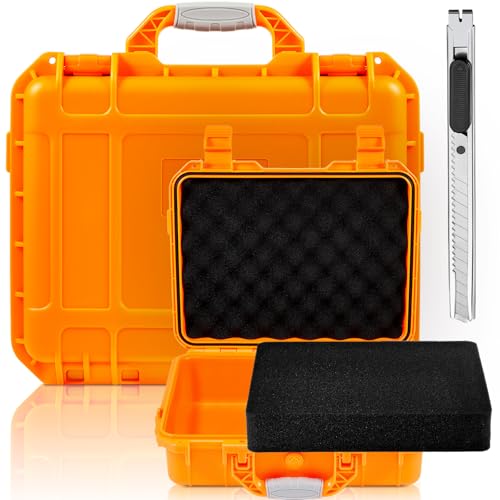 Relaxweex 1 Pcs Waterproof Hard Case with DIY Customizable Foam Insert Portable Protective Case with Knife for Camera Drones Equipments Tools Test Instruments(Orange,8.5 x 6.5 x 3.7 Inch) - color: Orange, size: 8.5 x 6.5 x 3.7 Inch