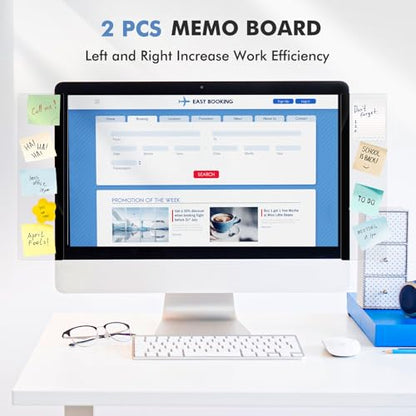 DOLLAR BOSS Glass Desk Whiteboard with Storage, Black and White & Monitor Memo Boards for Computers 2PCS