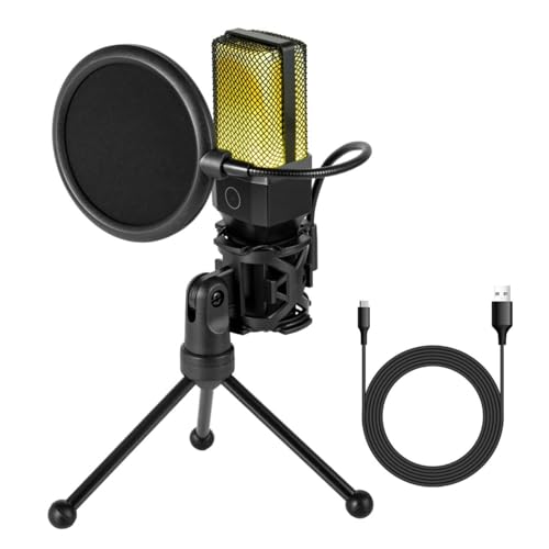 USB Microphone for PC, Gaming, Streaming, Podcasting, Recording, Dynamic Condenser Mic with RGB Light, One-Touch Mute, Gooseneck Tripod, USB-C/USB-A, Vocal Mic for Singing YouTube