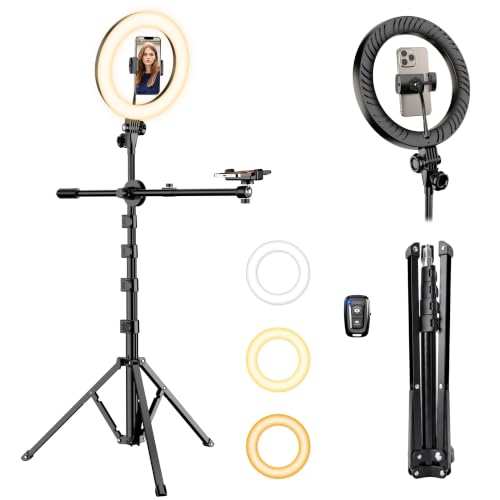 Upgrade Tripod Ring Light Stand with 2 Telescopic Arms -67" Ring Light Tripod for iPhone&Android, Overhead Phone Mount with Remote, Phone Stand for for TikTok, YouTube，Zoom & Video Recording