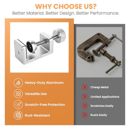 Heavy Duty C Clamp & Desk Clamp, Aluminum Alloy Table Mount with 1/4" & 3/8" Camera Tripod Adapter, Wide Jaw Design for Desk, Shelf, Camera Mount, Woodworking & Workbench (Silver) - color: Silver