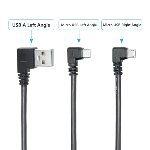 Micro USB Power Data Cable Cable 60CM, 90 Degree USB A Male Left Angle to Micro USB Male Left & Right Angle Charging and Data Sync Cable, for GPS, Dash Cam, Digital Camera, Hard Drive etc - 1Pair - style: USB A Left Angle to Micro USB Left & Right Angle -