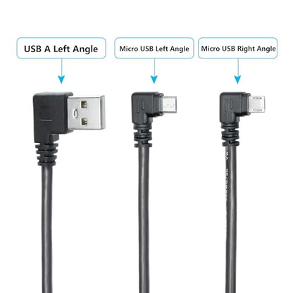 Micro USB Power Data Cable Cable 60CM, 90 Degree USB A Male Left Angle to Micro USB Male Left & Right Angle Charging and Data Sync Cable, for GPS, Dash Cam, Digital Camera, Hard Drive etc - 1Pair - style: USB A Left Angle to Micro USB Left & Right Angle -