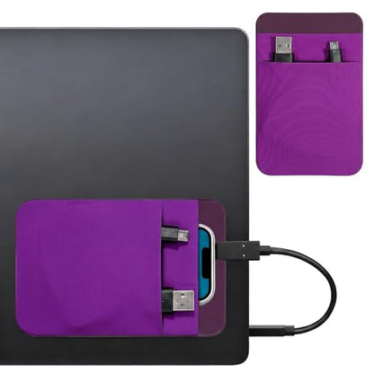 Portable Hard Drive Sleeve 2-Pocket Stick on Pouch with Reusable Adhesive SSD Hard Drives Carrying Case Computer Accessories Pouch Holder for Most Laptop External Solid State Drive Mouse USB Cable - color: Purple