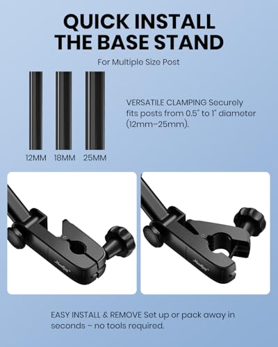Moukey Adjustable Tablet Holder Clip-on Phone Mount for Mic Microphone Stand Music Stand, Compatible with All 4.7 to 12.9 Inches iPad, iPhone, Android Tablets, Pads, Smartphones