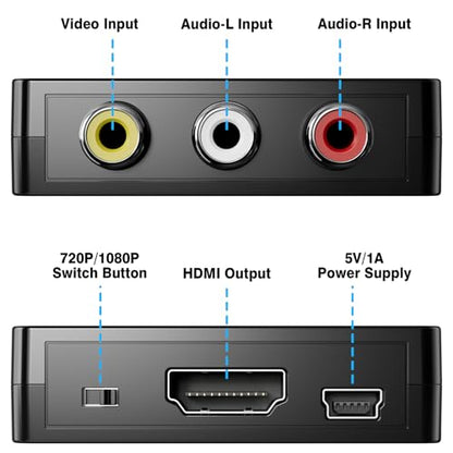 DigitConvert RCA to HDMI Converter, AV to HDMI Adapter, 1080P Mini RCA Composite CVBS Audio Video Converter Supports PAL/NTSC Compatible with PC/Laptop/Xbox /PS4 /TV/STB/VHS/VCR/Blue-Ray