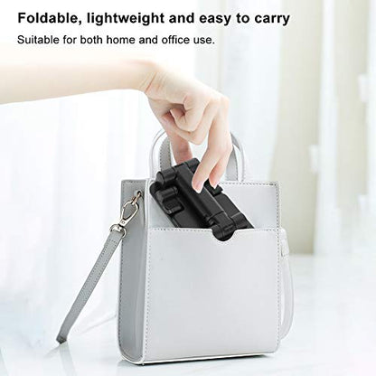 Desktop Phone Holder, Adjustable Foldable Stand with Mirror Face Bracket for 12.9 Inch Tablet and Smartphone, for Home Office Live Broadcast Entertainment, Black