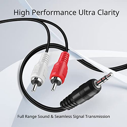 TNP RCA to Aux Cable (15 FT) - Male to Male 2 RCA to 3.5mm Adapter Connector Wire Cord - 2RCA Red and White Audio Cable to AUX Auxiliary Headphone Jack Plug Y Splitter Converter - size: 15FT