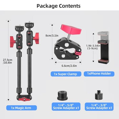 HEMMOTOP 22in Magic Arm with Clamp, Long Articulating Arm Camera Mount, Adjustable Phone Mount Holder 360° Rotation, Mic Arm for Microphone, LED Lights, for iPhone, Tripod, Desk, Table - size: 22 in