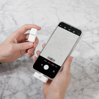 RØDE Wireless Micro - Wireless Microphone for Lightning iPhone (X Through 14) - Two Mics with Charge Case for Smartphone Content Creation, White - NOT for iPhone 15/16 or USB-C | Lightning Receiver for Iphone, 2 Clip-on Transmitters, Up to 21 Hr Battery,