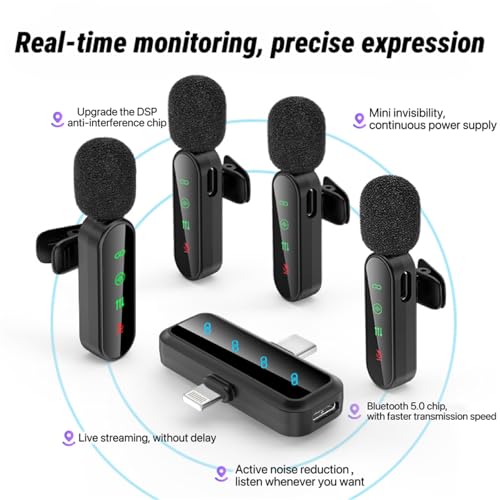 3 in 1/Four in one Wireless Lavalier Microphone for iPhone,iPad,Android,Camera,computer,mini Noise Reduction Recording Mic Ultra-Low Delay,for Vlog/ TikTok/YouTube Live Stream (Upgrade 4mic) - style: Upgrade 4mic