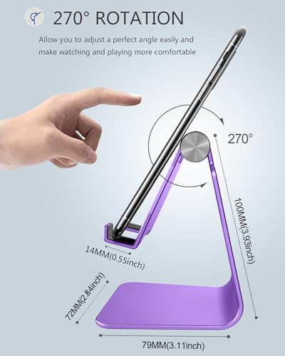 CreaDream Adjustable Cell Phone Stand, Phone Stand, Cradle, Dock, Holder, Aluminum Desktop Stand Compatible with Phone 15 14 13 12 11 Pro Max Plus SE, Accessories Desk, All Mobile Phones-Dark Purple - color: Dark Purple