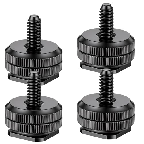 Camera Hot Shoe Mount to 1/4"-20 Tripod Screw Adapter Compatible with Versatile Flash Hot Shoe Mounts for DSLR Camera Rigs, Tripods, Mounting Accessories (4 Pcs)