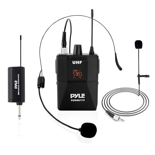 Pyle UHF Wireless Microphone System Kit - Portable Professional Cordless Microphone Set with Headset, Lavalier, Beltpack Transmitter, Receiver - Karaoke & Conference - color: Charcoal