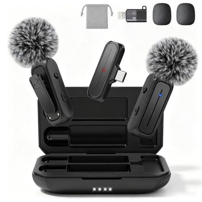 MAYBESTA Wireless Mini Microphone for iPhone & Android Phone | Lapel Microphones with Charging Case, Clear Voice, Noise Cancelling, 2 Clip on Content Creator Mics for Tiktok YouTube Vlog - color: Matte Black with Charging Case