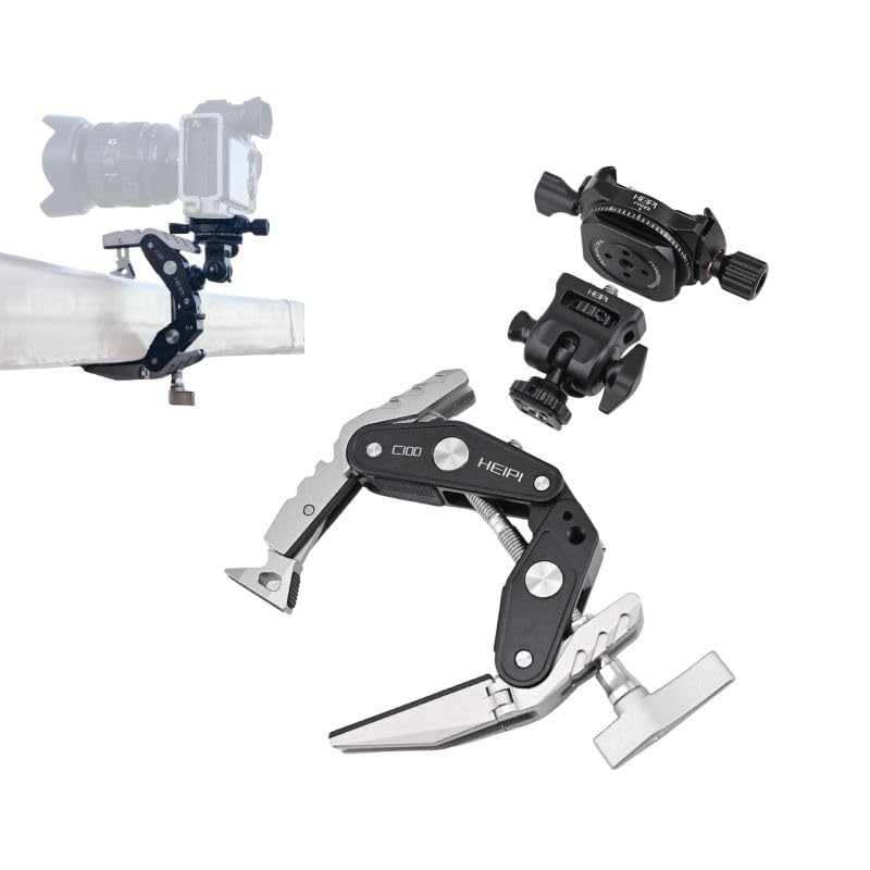 HEIPI Super Clamp Phone Camera Mount Holder 2-in-1 Clamp & Stand Design with with KF17 Monitor Ball Head & Panning Base Adapter Holder Max Clamping 3.93 inch for Tripod Accessories, DSLR Camera - style: Super Clamp with KF17 Ball Head & Panoramic Panning