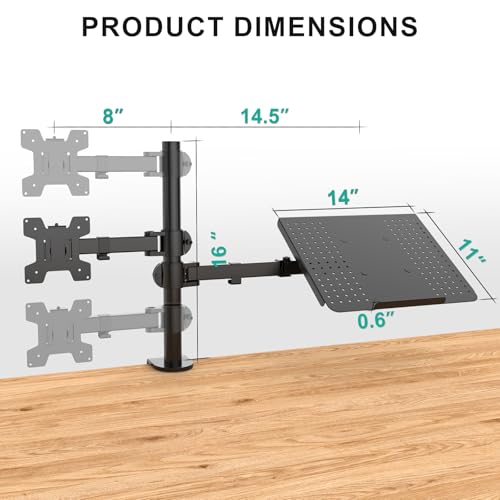 WALI Dual Arm Laptop and Monitor Desk Mount for 17" Notebook and Up to 27" Screen, Fully Adjustable Monitor Arm with Laptop Tray, VESA 75x75 100x100, Holds up to 22 lbs, Black (M001LP) - size: Dual, style: Adjustable Desk Mount