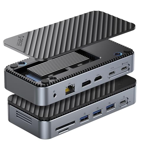 ORICO 12-in-1 USB C Hub with m.2 ssd Enclosure, USB C Docking Station Dual Monitor HDMI DP 8K@30Hz/4K@60Hz, 10Gbps USB, Gigabit Ethernet, 100W PD, SD TF Reader for Mac & Windows Laptops M2P11 - size: 12-in-1