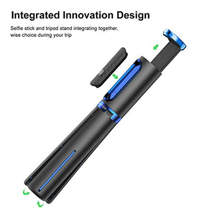 ATUMTEK Selfie Stick Tripod, 3-in-1 Extendable Aluminum Phone Tripod with Detachable Bluetooth Remote, Compatible with iPhone 17/16/15/14/13/12/11/11 Pro/XS Max/XR and Samsung Smartphones, Blue - color: Blue