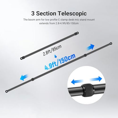 NEEWER 2.8-4.9ft Horizontal Boom Arm Only for NEEWER NK002 & NK003 Overhead Desk Camera Mount Rig Webcam Stand, Telescopic Crossarm for Phone Holder LED Light Video Recording Streaming, NK009