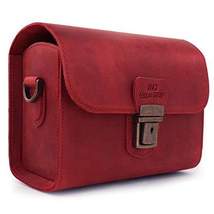 MegaGear Pebble Genuine Leather Camera Messenger Bag for Mirrorless, Instant and DSLR Cameras - color: Maroon