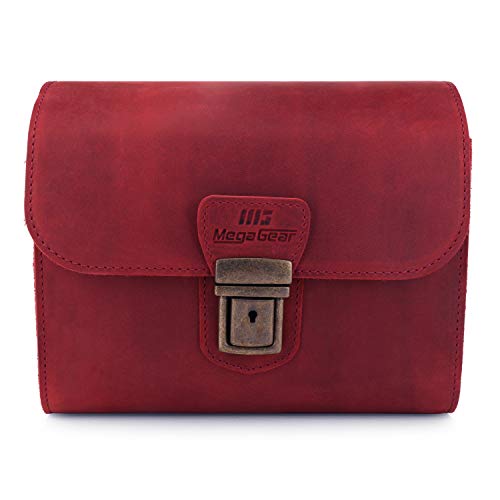 MegaGear Pebble Genuine Leather Camera Messenger Bag for Mirrorless, Instant and DSLR Cameras - color: Maroon