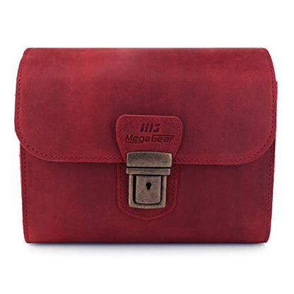 MegaGear Pebble Genuine Leather Camera Messenger Bag for Mirrorless, Instant and DSLR Cameras - color: Maroon
