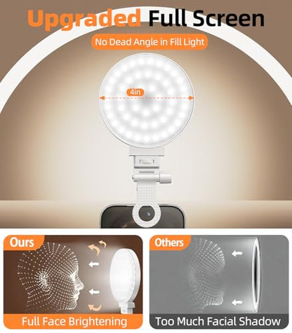 Clip on Ring Light,Webcam Light,360° Rotatable Clip-on LED Light with 100 Beads,Full Screen Bright Lighting for Video Conference,Live Streaming,Selfie,iPhone,Makeup,Portable & Rechargeable