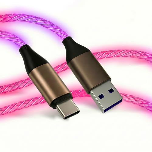USB C Charger Cable Led Light Up Charger Cord Visible 66W Gradual Changing Shining 6A Fast Charging USB A to USB C Data Sync Cord for iPhone 15/16、Samsung Galaxy SS23+/S23 Ultra (Purple Pink, 3ft) - color: Purple pink, size: 3ft