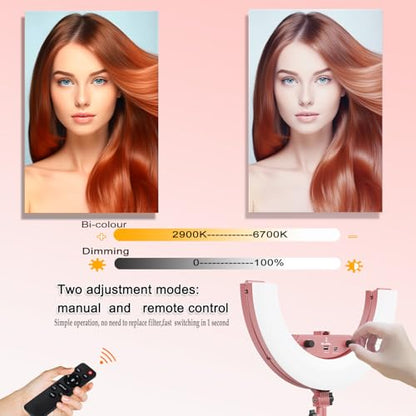 Ring Light 18 INCH Kit,55W6700k Dimmable LED Light, Tripod Stand, Remote Controller,Box for Camera,Smartphone,YouTube,TikTok,Self-Portrait Shooting,CRI95 (Pink) - color: Pink