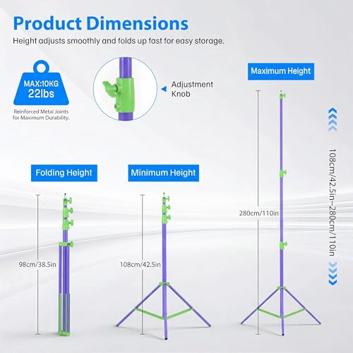 Light Stand Photography, 9.2ft/280cm Air-Cushioned Heavy Duty Studio Light Stand with 1/4" and 3/8" Screw, Aluminum Photo Video Tripod Stand for Ring Light, Softbox, LED Panel, Max Load 22lb - color: Green