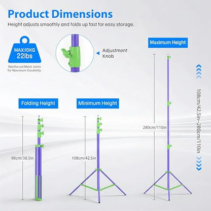 Light Stand Photography, 9.2ft/280cm Air-Cushioned Heavy Duty Studio Light Stand with 1/4" and 3/8" Screw, Aluminum Photo Video Tripod Stand for Ring Light, Softbox, LED Panel, Max Load 22lb - color: Green