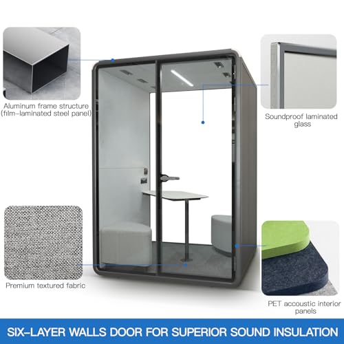 Soundproof Office Pod Booth, 2 Person Meeting Pod Black, Quiet Meeting Pod with Acoustic Panels, Portable Modular Pod, Mobile Sound Proof Booth, Privacy Phone Booth for Calling H92in W63in D55in