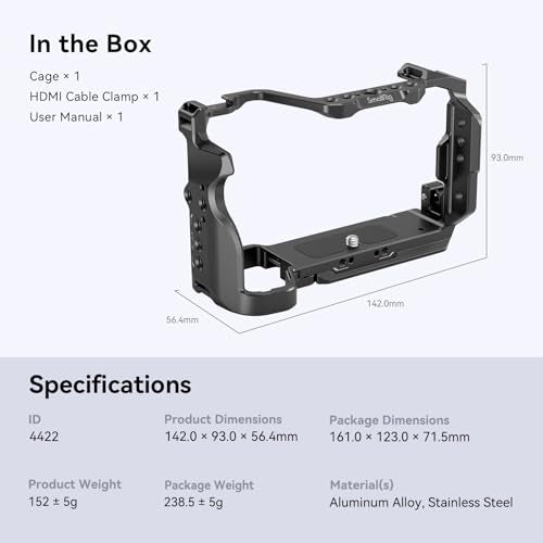 SmallRig Cage Kit for Sony A7C II / A7CR with a Cable Clamp for HDMI, Full Access Vlog Making Camera Video Cage for Sony Alpha 7C II/Alpha 7CR with Hinge Arm, Built-in QR Plate for Arca - style: Normal Cage