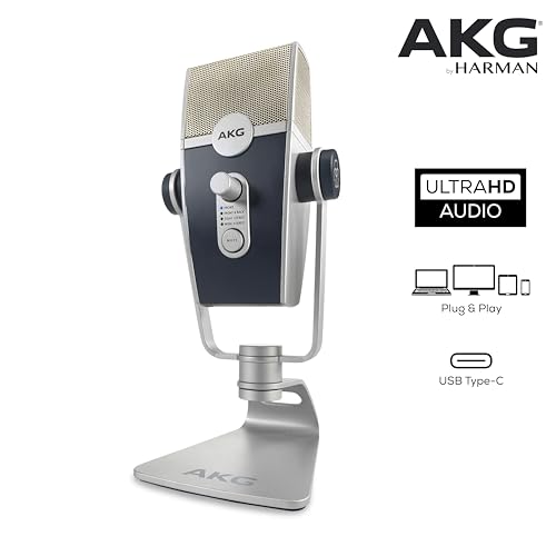 AKG Pro Audio Lyra Ultra-HD USB C Microphone for Recording, Streaming, Gaming, Podcasting, ASMR on PC and Mac, Condenser Mic for Laptop or Computer, Adjustable Stand, Plug and Play – Blue and Silver | Ultra-HD 24-Bit/192 Khz Audio, 4-Capsule Adaptive Caps