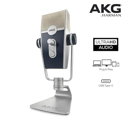 AKG Pro Audio Lyra Ultra-HD USB C Microphone for Recording, Streaming, Gaming, Podcasting, ASMR on PC and Mac, Condenser Mic for Laptop or Computer, Adjustable Stand, Plug and Play – Blue and Silver | Ultra-HD 24-Bit/192 Khz Audio, 4-Capsule Adaptive Caps
