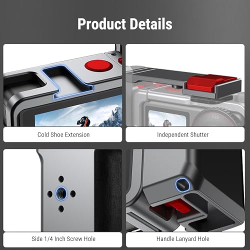 Fockety Action Camera Cage, Protective Frame Metal Video Rig with Cold Shoe, Shutter with Mic Handle Grip Magnetic Adapter Mount Protective Cage for 5 4 3 Pro Action Camera