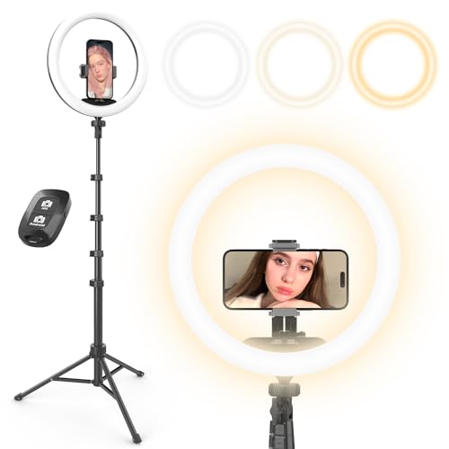UBeesize 12” Selfie Ring Light with 62” Extendable Tripod Stand & Remote, LED Circle Light with Phone Holder for Video Recording/Makeup/Content Creator (YouTube/TikTok/Twitch), Phone, Camera & Webcam - color: Black, size: 12"
