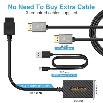 N64 Gamecube to HDMI Adapter, HDMI Converter for Nintendo Gamecube/Nintendo 64/SNES/SFC Console with Link Cable and USB Cable Accessories