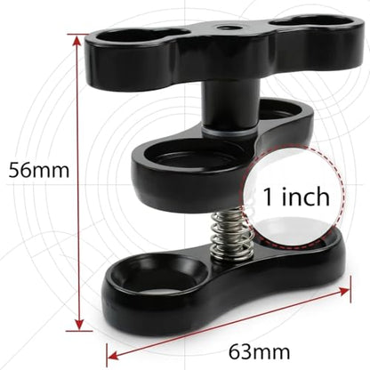 2Pack 1" Ball Clamp for Underwater Camera Tray, Aluminum Diving Light Mount Butterfly Clip, 360° Adjustable Ball Head Adapter for Scuba Flash, Action Camera, Extension Arm (Include 2 Adapters)