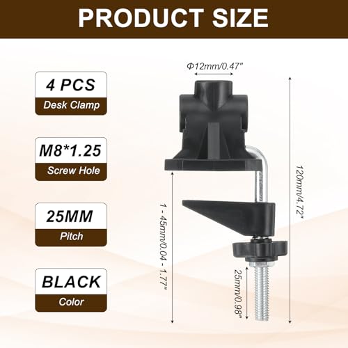 PATIKIL 0.47" Hole Dia. Desk Clamp, 4 Pcs Universal C-Clamp Base with Adjustable Screw for Microphone Mic Arm Table Lamps Mount Holder, Black