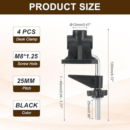 PATIKIL 0.47" Hole Dia. Desk Clamp, 4 Pcs Universal C-Clamp Base with Adjustable Screw for Microphone Mic Arm Table Lamps Mount Holder, Black