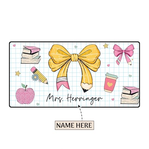 Customized Teacher Pencil Bow Deskmat, CustomTeacher Desk Mat with Apple, Gift for Teacher, Classroom Decor, Desk Accessories for Teacher Appreciation Mouse Pads, Back to School Gift - style: Style 2