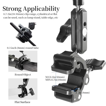 22" Magic Arm with Super Clamp Overhead Camera Mount for Camera, 1/4” Threads Adjustable Desktop Stand Holder Compatible with Phone Microphone Webcam Action Camera Video Light